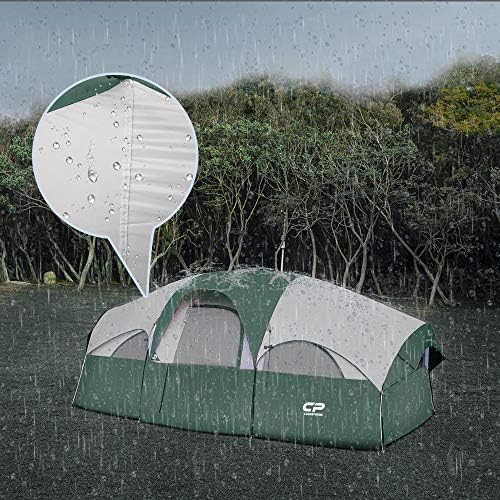 CAMPROS CP Tent-8-Person-Camping-Tents, Waterproof Windproof Family Tent, 5 Large Mesh Windows, Double Layer, Divided Curtain for Separated Room, Portable with Carry Bag - Dark Green - Image 5