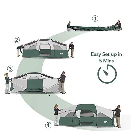 CAMPROS CP Tent-8-Person-Camping-Tents, Waterproof Windproof Family Tent, 5 Large Mesh Windows, Double Layer, Divided Curtain for Separated Room, Portable with Carry Bag - Dark Green - Image 4