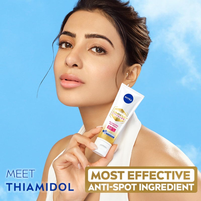 Nivea NIVEA Luminous Even Glow Oil Control Day Cream for face SPF 50 with UV protection UVA UVB filters Thiamidol Hyaluronic Acid Vitamin E for Dark Spots Reduction Deep Moisturization - Image 3