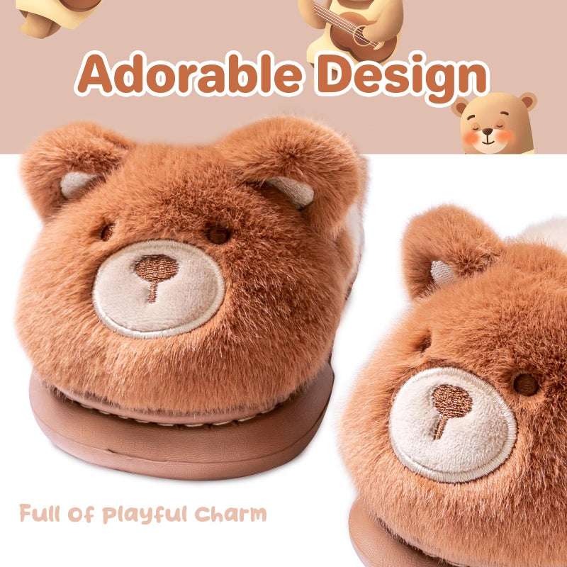 Drecage Toddler Kids Slippers Girls Boys House Shoes Winter Slippers Plush Warm Soft with Cute Cartoon Design Indoor Shoes 316 Brown Bear 5-5.5 Big Kid - Image 3