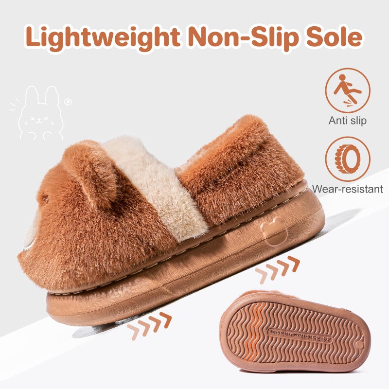 Drecage Toddler Kids Slippers Girls Boys House Shoes Winter Slippers Plush Warm Soft with Cute Cartoon Design Indoor Shoes 316 Brown Bear 5-5.5 Big Kid - Image 5