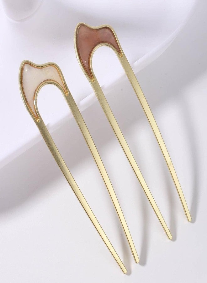 AUTOWRAP 2 PCS U-Shaped Hair Pins French Hair Pin Bun Hair Sticks Chignon Gold Hair Pins for Women Hair Accessories - Image 1