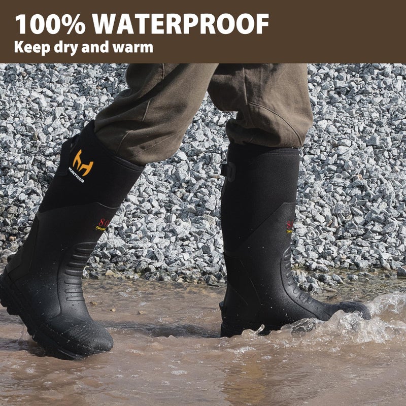 Hunthor Rubber Work Boots with 800g Insulation, Puncture-Proof Steel Toe and Shank, Lightweight EVA Outsole, Waterproof Insulated Neoprene Hunting Boots for Farming and Construction (Black, Size 6) - Image 5