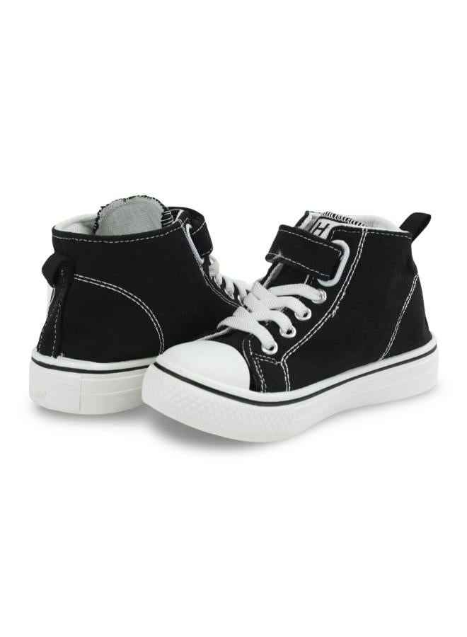 Girls Canvas Half Boots – Black with Stitch Print - Image 2