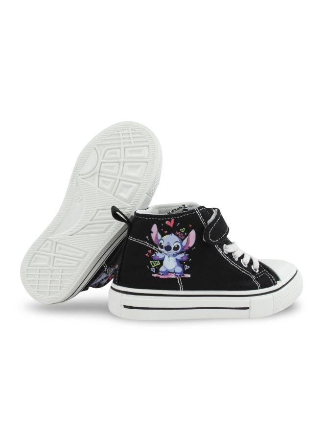 Girls Canvas Half Boots – Black with Stitch Print - Image 3