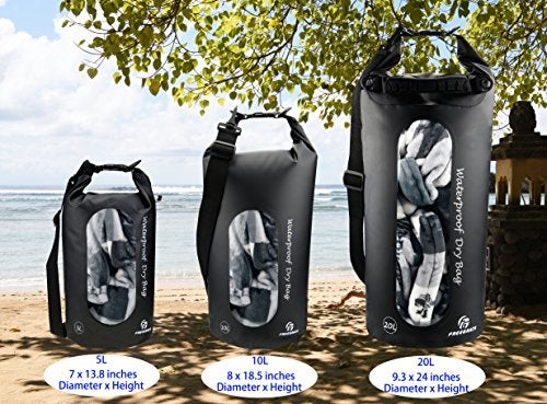Freegrace Waterproof Dry Bags Set Of 3 Dry Bag With 2 Zip Lock Seals & Detachable Shoulder Strap, Waist Pouch & Phone Case - Can Be Submerged Into Water - For Swimming (Black(Window), 5L) - Image 2