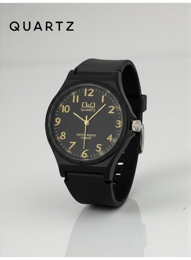 QUARTZ Men's Wrist Watch Water Resistant Up To 10 Bar With Elegant Black Design And Comfortable Silicone Strap Featuring A Luxurious Golden Dial Suitable For Daily And Formal Wear - Image 1