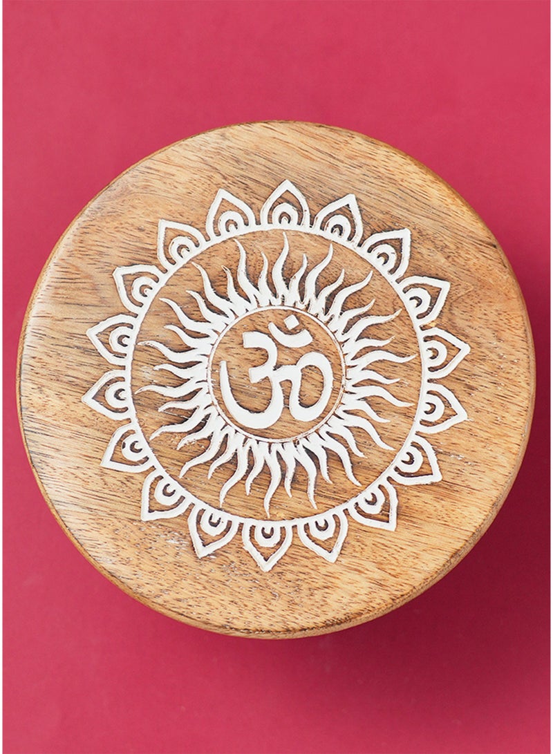 Madhoor Lotus Decorative Pooja Chowki (Patla/Bajot) White Brown for Pooja, Deity Idol Placement & Home Temples, 6 x 6 Inches, 1 Piece - Image 2