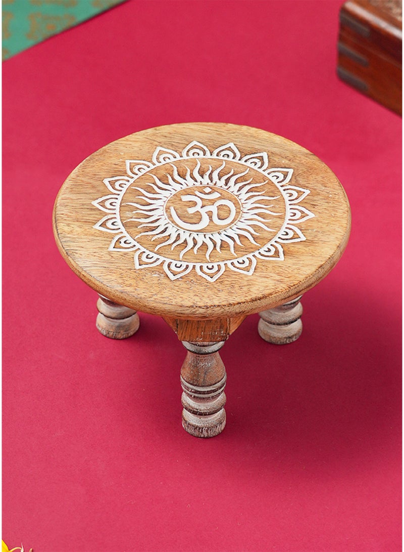Madhoor Lotus Decorative Pooja Chowki (Patla/Bajot) White Brown for Pooja, Deity Idol Placement & Home Temples, 6 x 6 Inches, 1 Piece - Image 3