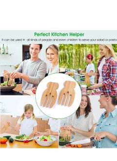 Excefore Bamboo Salad Hands Salad Blender, Set Salad Claws Bamboo Salad Hands Bamboo Salad Tossing Wooden Salad Tongs Personalized Salad Utensils Pack of 2  - Image 2