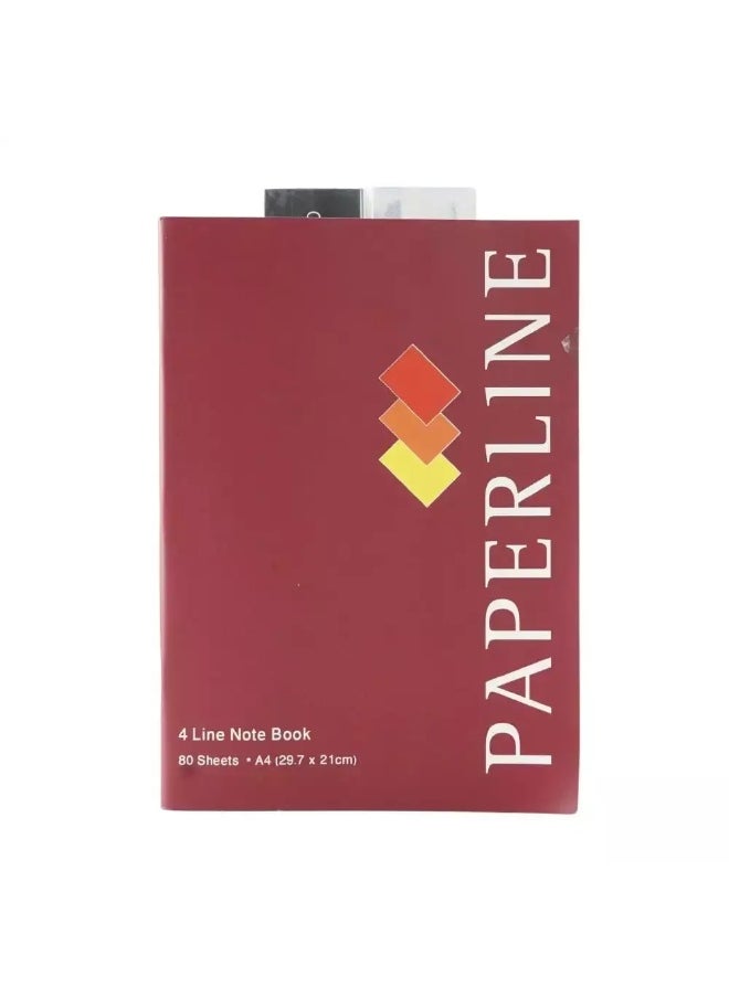 paperline - Paperline A4 Size Notebook 4 line for School and Office Memo Subjects Notebooks Diary Journal Notebook with Maroon cover page - Image 1
