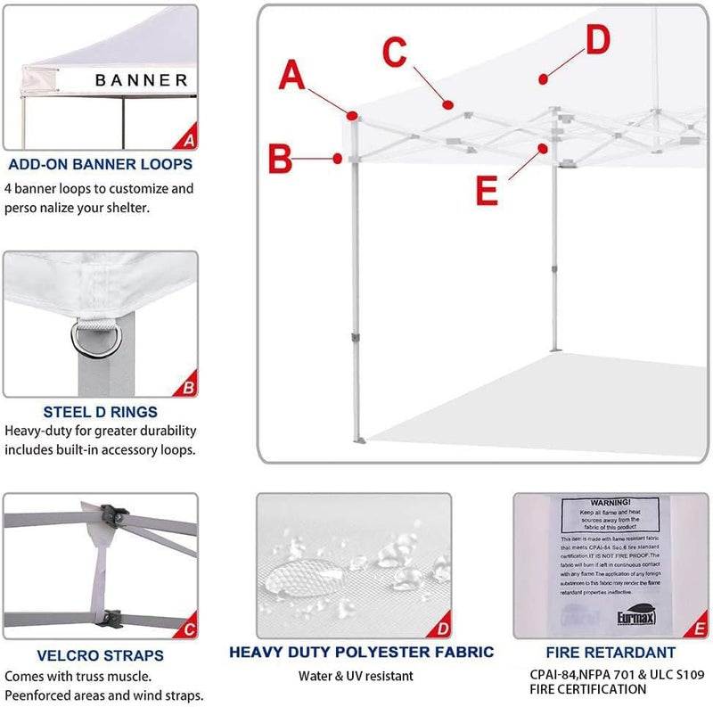 Eurmax USA New 10x10 Pop Up Canopy Replacement Canopy Tent Top Cover, Instant Canopy Top Cover ONLY, Choose 30 Colors,Bonus 4PC Pack Weight Bag (White) - Image 4