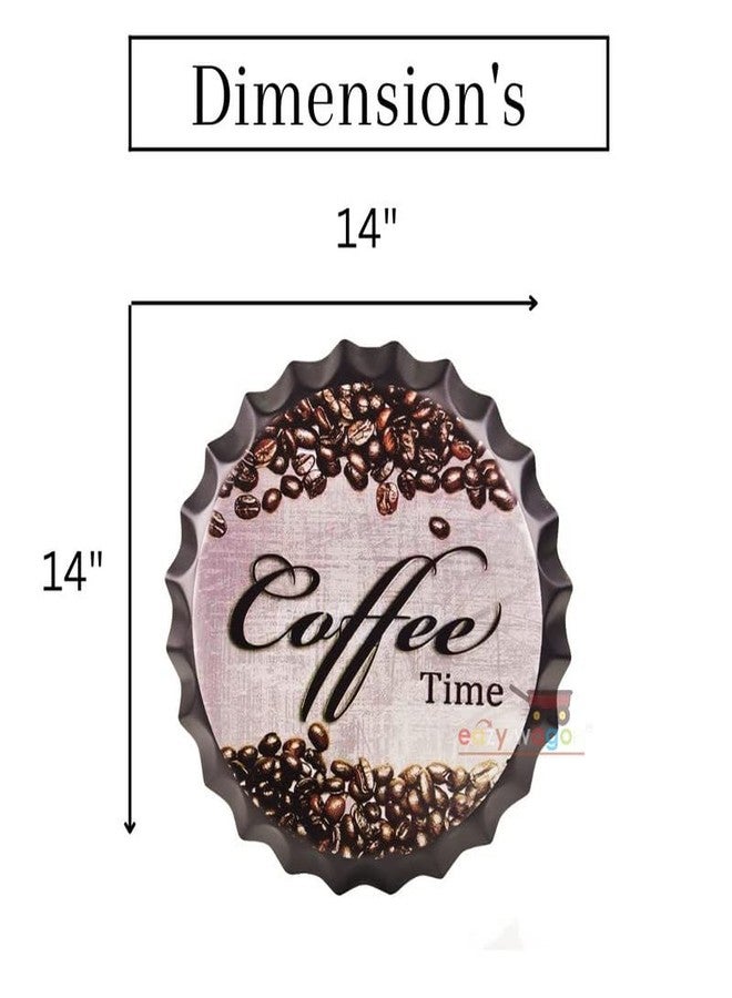 EAZYWAGON Decorative Metal Bottle Caps Wall Sign Plates - 14X14 Inches - Coffee Time | Metal Sign Wall Hanging Bottle Cap for Home, Farmhouse, Bar & Cafe Decoration | Vintage & Retro Look Wall Plaques - Image 4