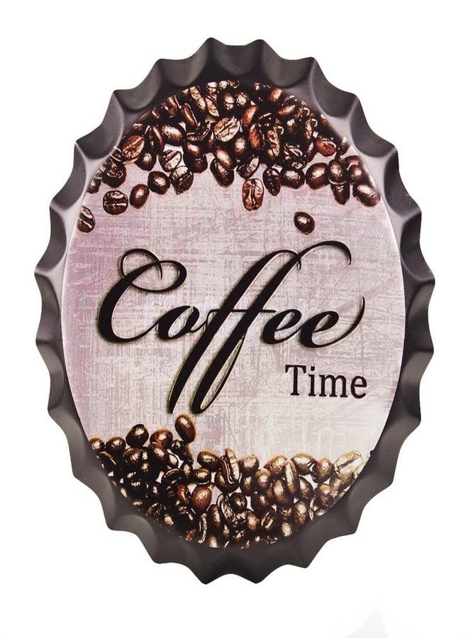 EAZYWAGON Decorative Metal Bottle Caps Wall Sign Plates - 14X14 Inches - Coffee Time | Metal Sign Wall Hanging Bottle Cap for Home, Farmhouse, Bar & Cafe Decoration | Vintage & Retro Look Wall Plaques - Image 1