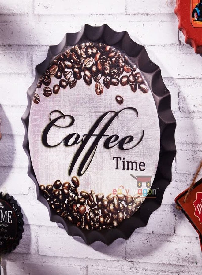 EAZYWAGON Decorative Metal Bottle Caps Wall Sign Plates - 14X14 Inches - Coffee Time | Metal Sign Wall Hanging Bottle Cap for Home, Farmhouse, Bar & Cafe Decoration | Vintage & Retro Look Wall Plaques - Image 3
