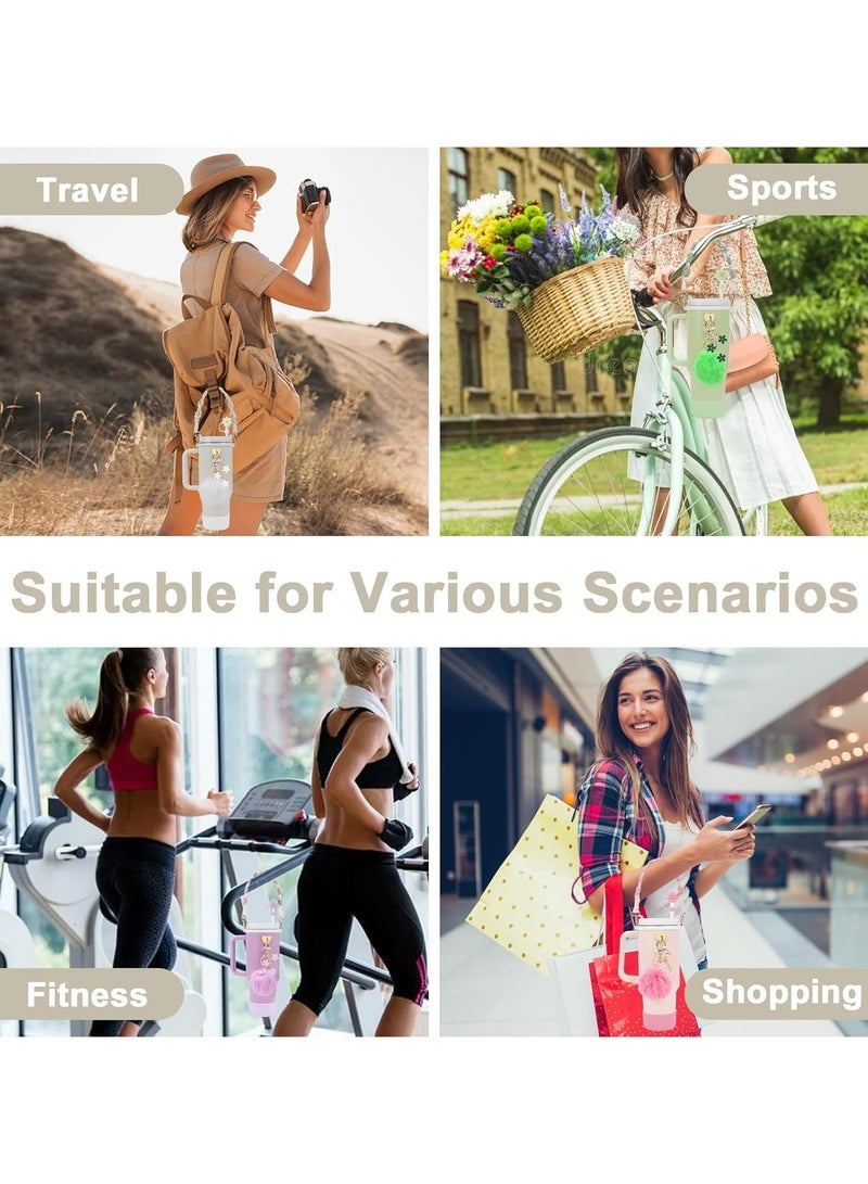 مجموعة ملحقات كأس بما في ذلك حزام مقبض زجاجة الماء، Siliocne ستانلي كأس الحذاء، Siliocne القش غطاء، Stanley Charms for Stanley Cup 40oz  30oz - Image 3