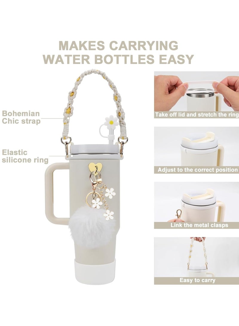 مجموعة ملحقات كأس بما في ذلك حزام مقبض زجاجة الماء، Siliocne ستانلي كأس الحذاء، Siliocne القش غطاء، Stanley Charms for Stanley Cup 40oz  30oz - Image 4