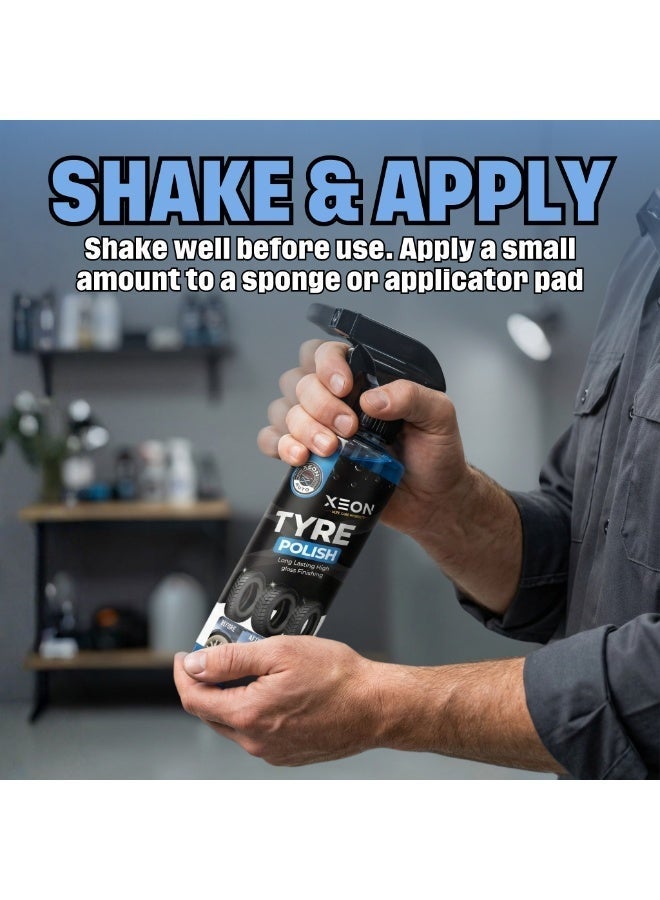 Car Tyre Polish - Wet Look Tire Shine Spray |Long Lasting UV Protection| No Greasy Deep Black Tyre Dressing for Cars (5 L) (Blue) - Image 3