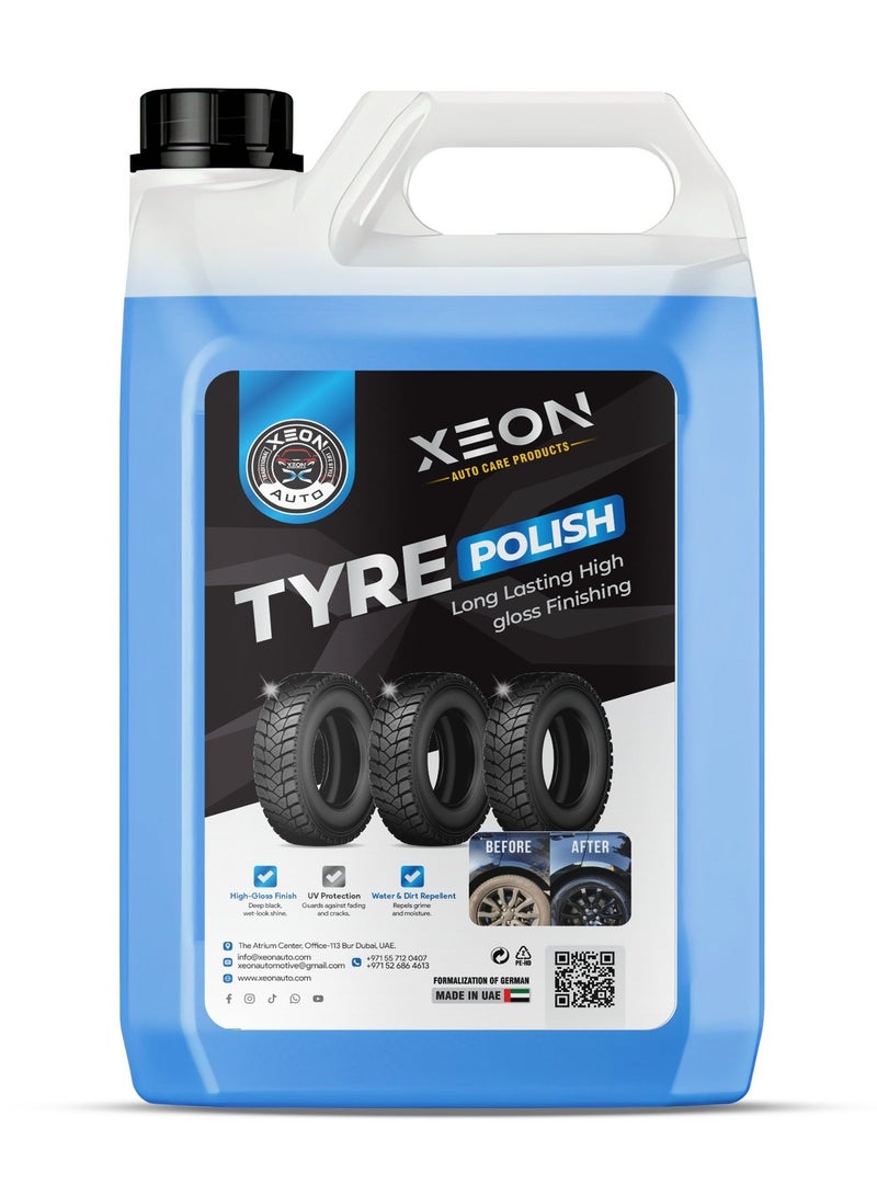Car Tyre Polish - Wet Look Tire Shine Spray |Long Lasting UV Protection| No Greasy Deep Black Tyre Dressing for Cars (5 L) (Blue) - Image 1