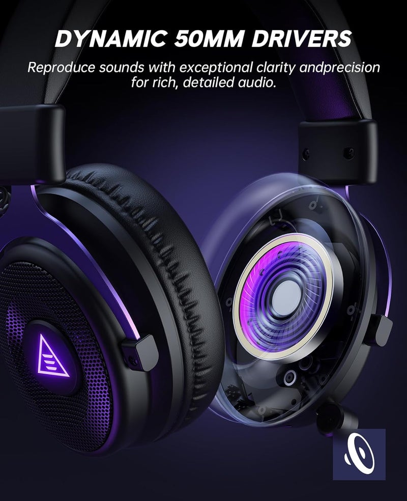 Wireless Gaming Headset for PC, Ps5, Ps4, 2.4 Ghz USB & Type-C Gaming Headphones with Microphone, 30ms Latency, 80H Battery Bluetooth Headphones for Switch, Laptop, Mobile, Mac - Image 4