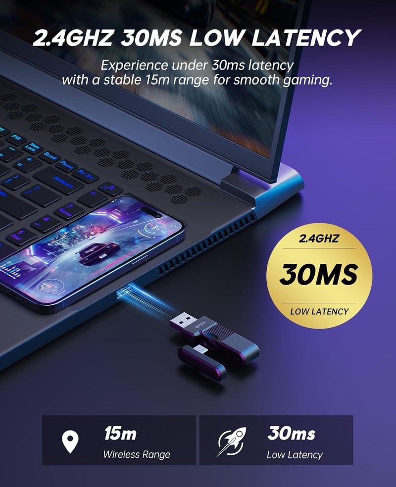 Wireless Gaming Headset for PC, Ps5, Ps4, 2.4 Ghz USB & Type-C Gaming Headphones with Microphone, 30ms Latency, 80H Battery Bluetooth Headphones for Switch, Laptop, Mobile, Mac - Image 3