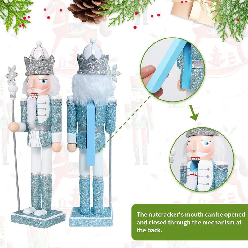 Vipush Christmas Wooden Nutcracker Soldier - 15 Inch Ice King Style Figure Ornament Desktop Xmas Puppet Decor Doll Pendant for Party Store Home - Image 2