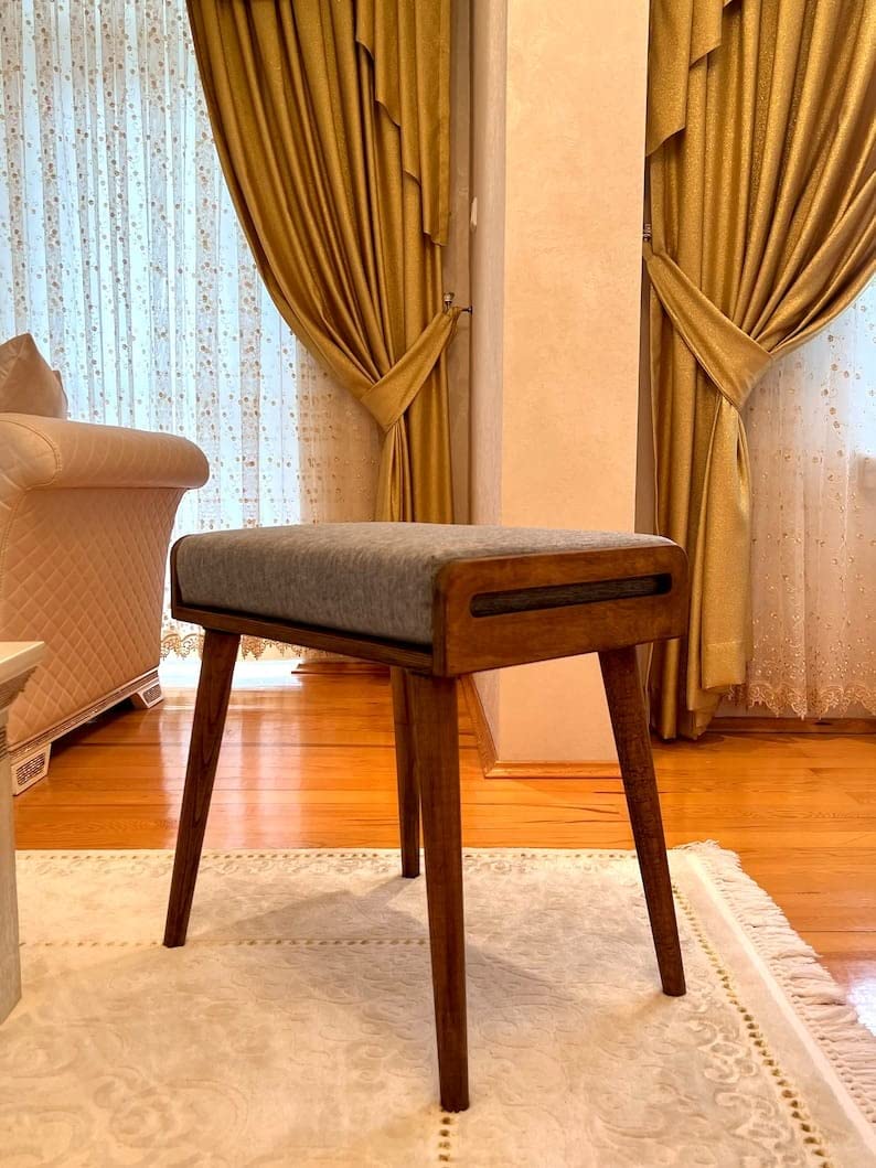 IThree Solid sheesham Wood Furniture StoolSeatOttomanBench in Solid Sheesham Wood Stool with Cushion Sitting - Image 1