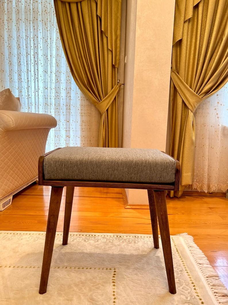 IThree Solid sheesham Wood Furniture StoolSeatOttomanBench in Solid Sheesham Wood Stool with Cushion Sitting - Image 2