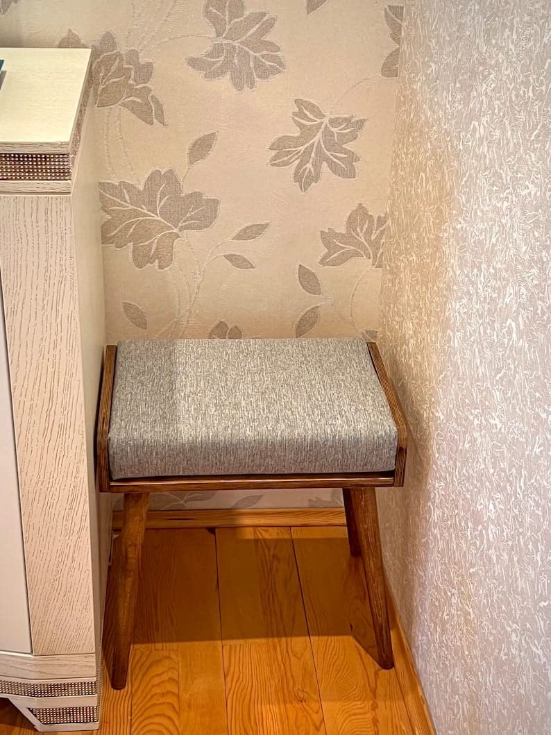 IThree Solid sheesham Wood Furniture StoolSeatOttomanBench in Solid Sheesham Wood Stool with Cushion Sitting - Image 3