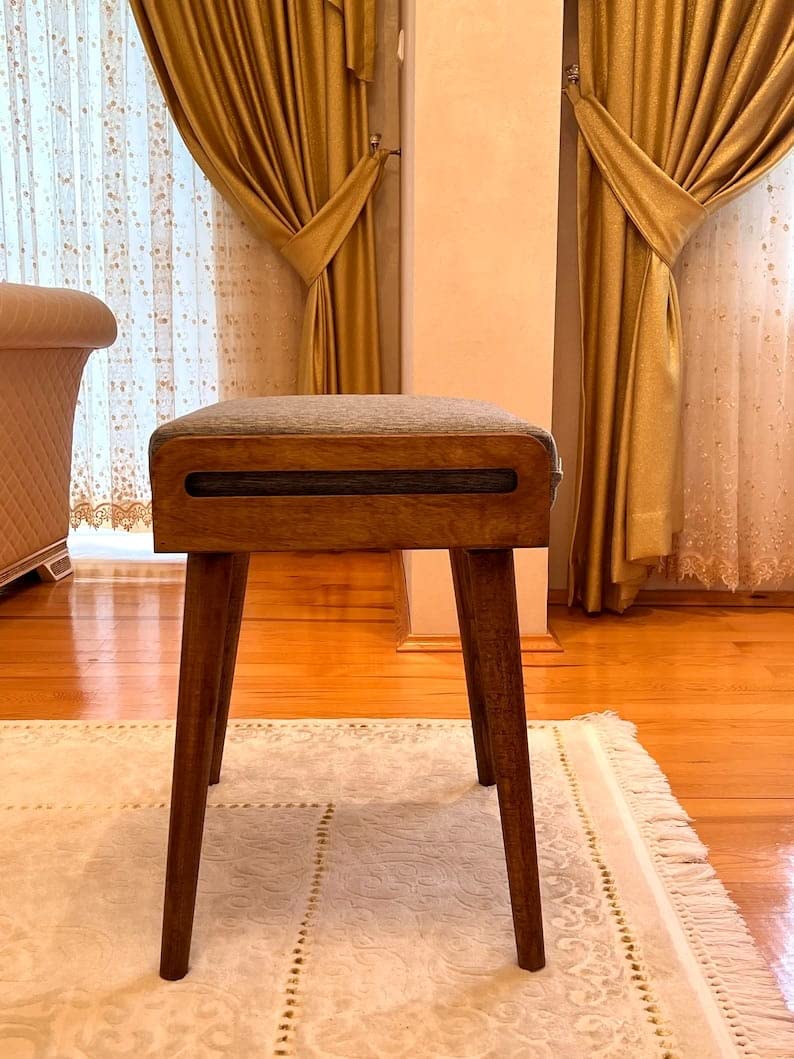 IThree Solid sheesham Wood Furniture StoolSeatOttomanBench in Solid Sheesham Wood Stool with Cushion Sitting - Image 4