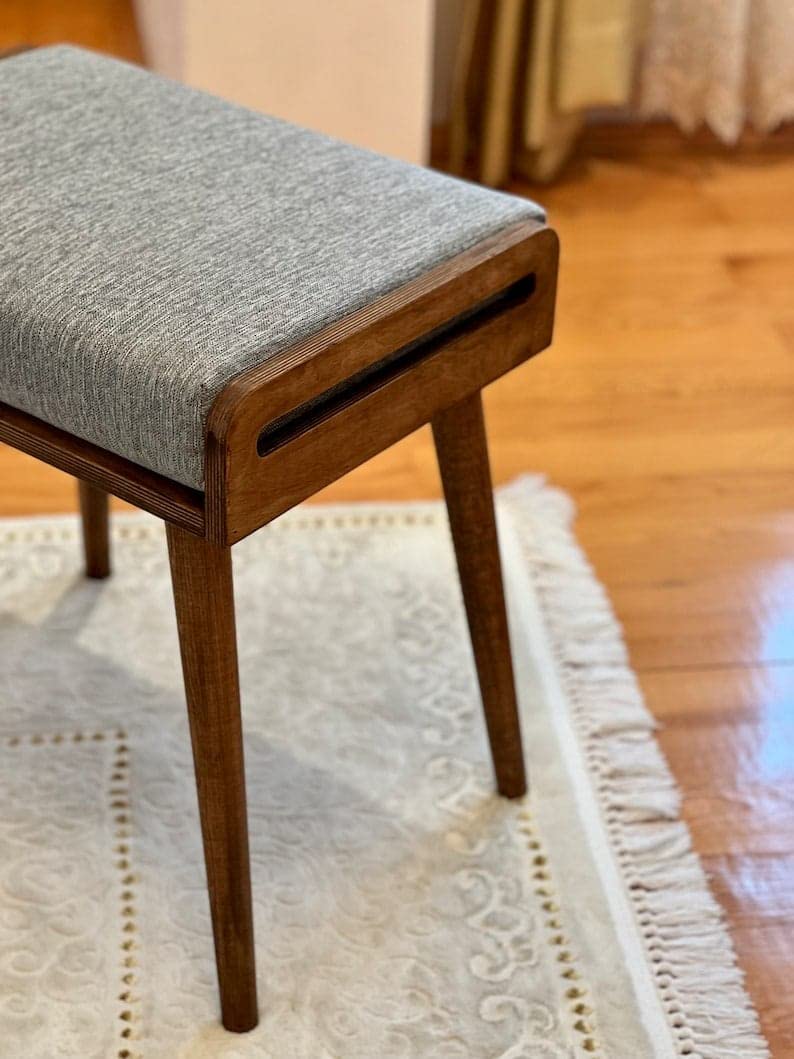 IThree Solid sheesham Wood Furniture StoolSeatOttomanBench in Solid Sheesham Wood Stool with Cushion Sitting - Image 5