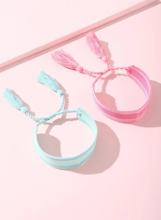 تايك تو طقم أساور صداقة مضفرة بشرابات - قطعتين