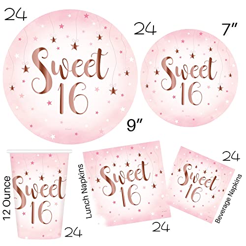 Oojami Sweet 16 Party Supplies for Girls Serves 24 Rose Gold Plates Napkins Cups Table Covers Balloons Banner Cake Topper Candle 16th Birthday Decorations Set - Image 5