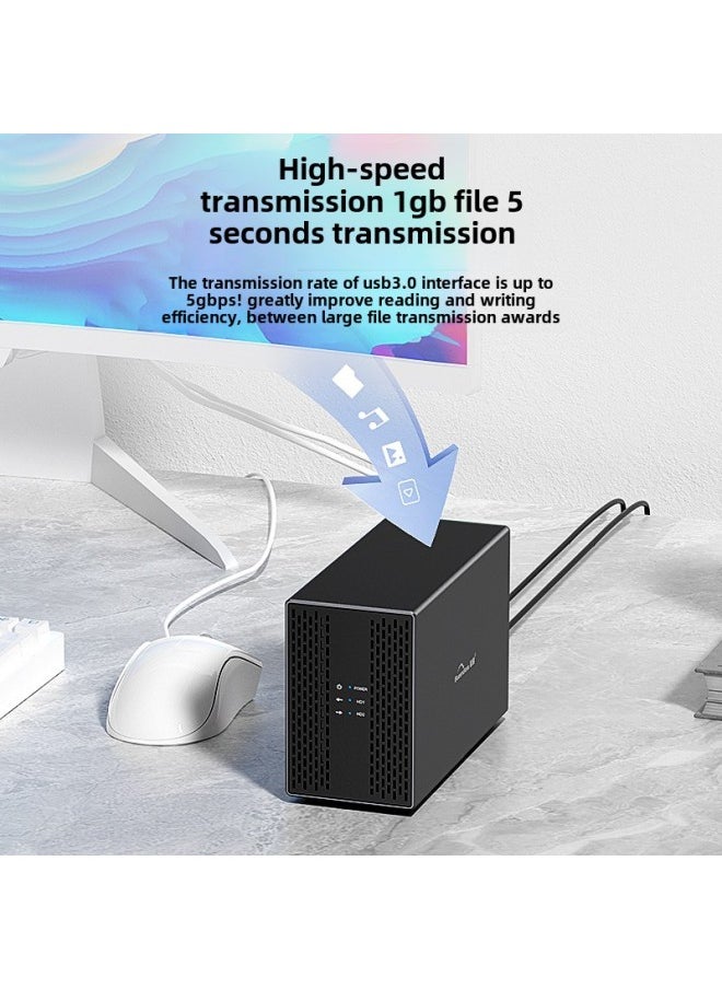 Generic - Double Drive Position Metal USB3.0 SATA Mobile Hard Disk Box RAID Array For Desktop Dual Disk Slot RAID Enclosure Aluminum Alloy-Color:Double Disc Position C Port (European Gauge Power Supply) - Image 1