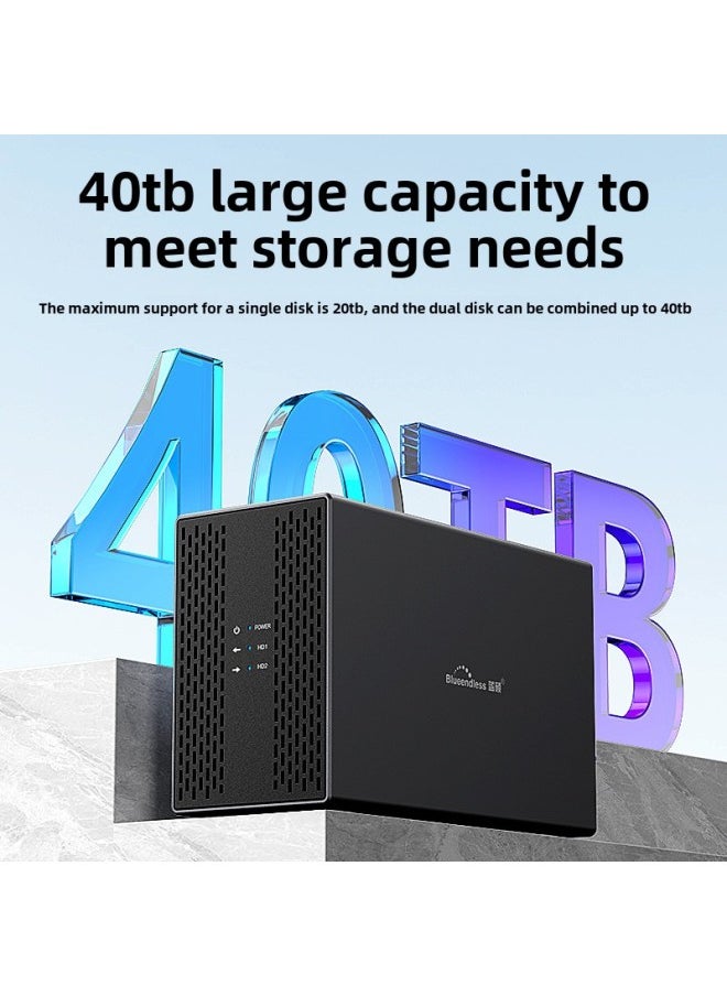 Generic - Double Drive Position Metal USB3.0 SATA Mobile Hard Disk Box RAID Array For Desktop Dual Disk Slot RAID Enclosure Aluminum Alloy-Color:Double Disc Position C Port (European Gauge Power Supply) - Image 1
