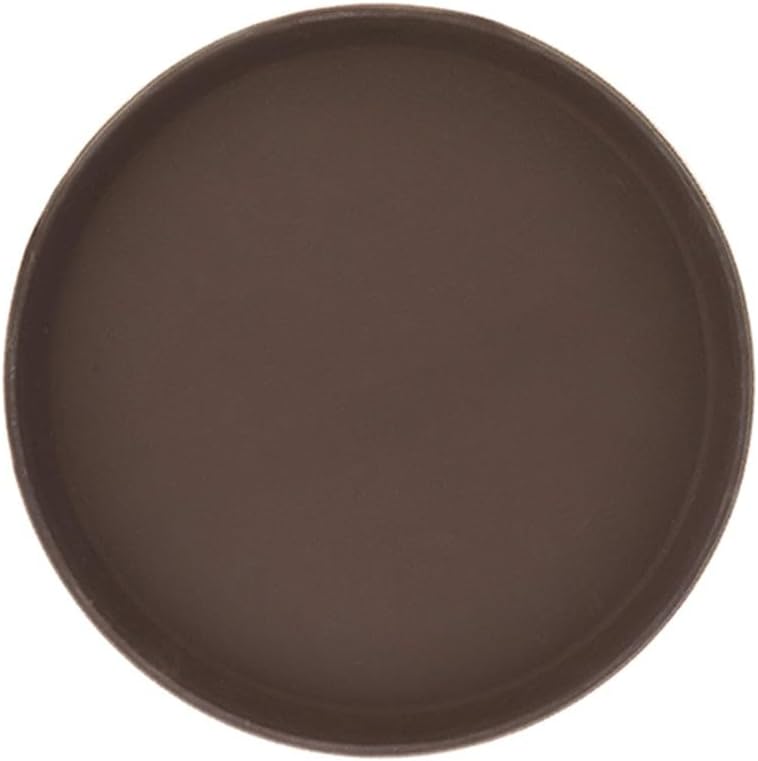 Vague Round Shape Non Slip Plastic Tray with Rubber, 35 cm Size, Brown - Image 1