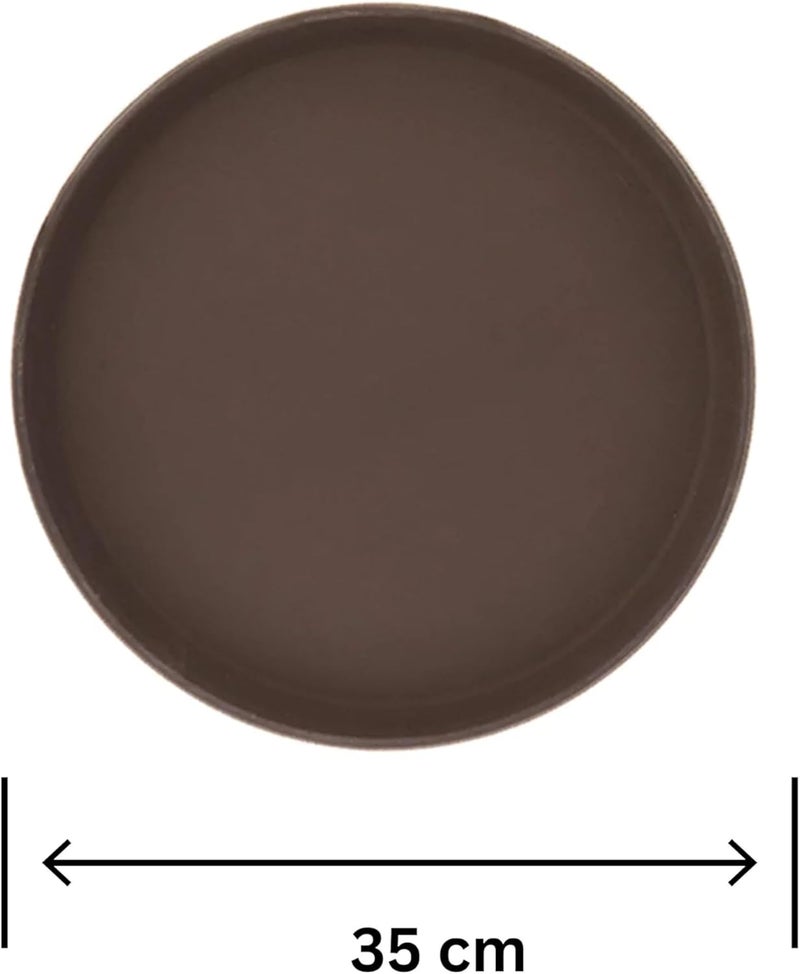 Vague Round Shape Non Slip Plastic Tray with Rubber, 35 cm Size, Brown - Image 2