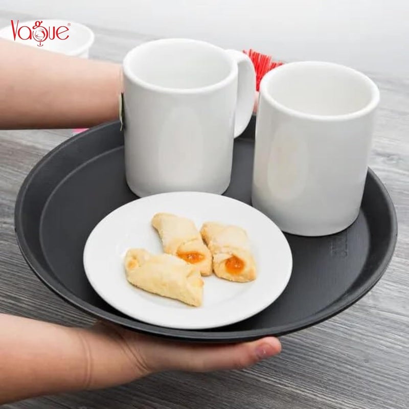 Vague Round Shape Non Slip Plastic Tray with Rubber, 35 cm Size, Brown - Image 3