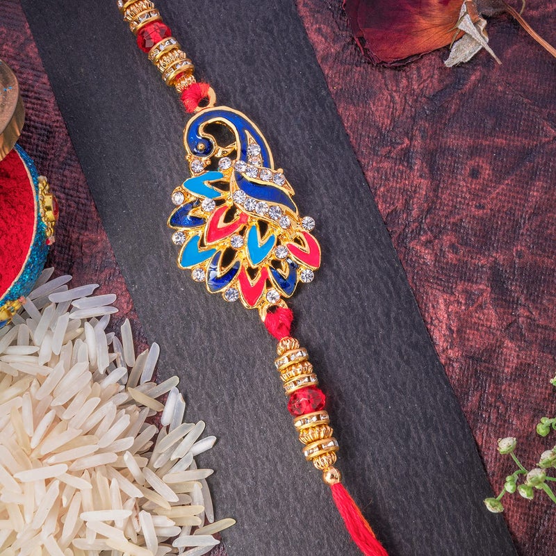 Mahi Elegant Peacock Shaped Rakhi with Meenakari Work for Beloved Brother RA1100628G - Rakhi for Brother, Bhaiya, Bhai - Image 3