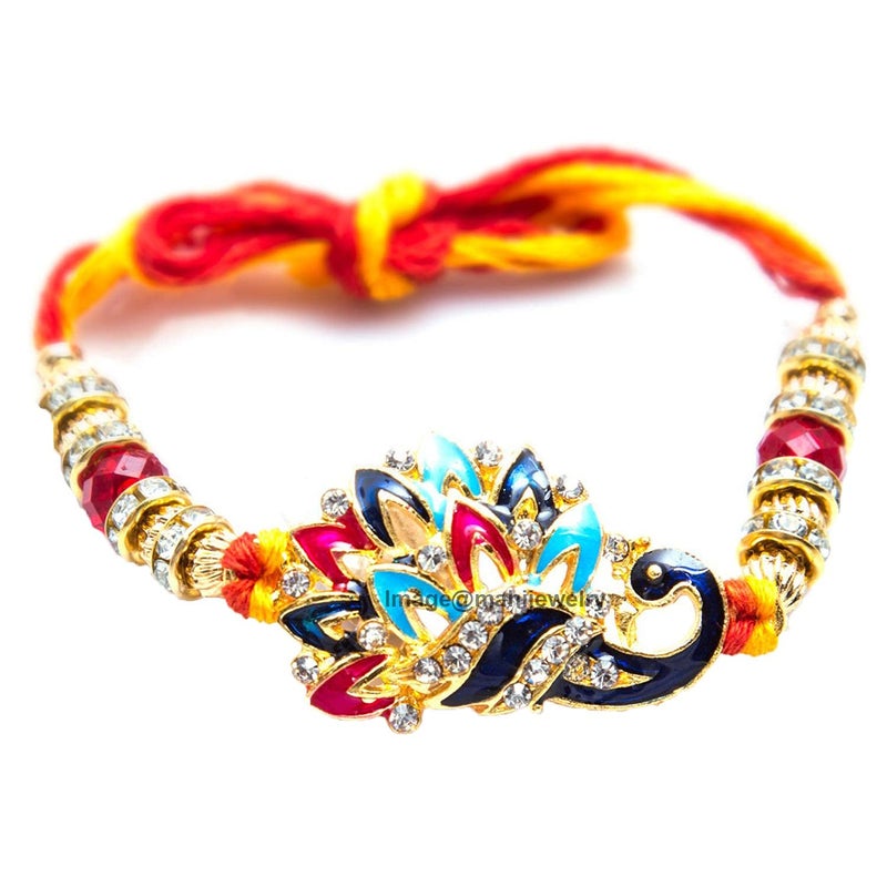 Mahi Elegant Peacock Shaped Rakhi with Meenakari Work for Beloved Brother RA1100628G - Rakhi for Brother, Bhaiya, Bhai - Image 5