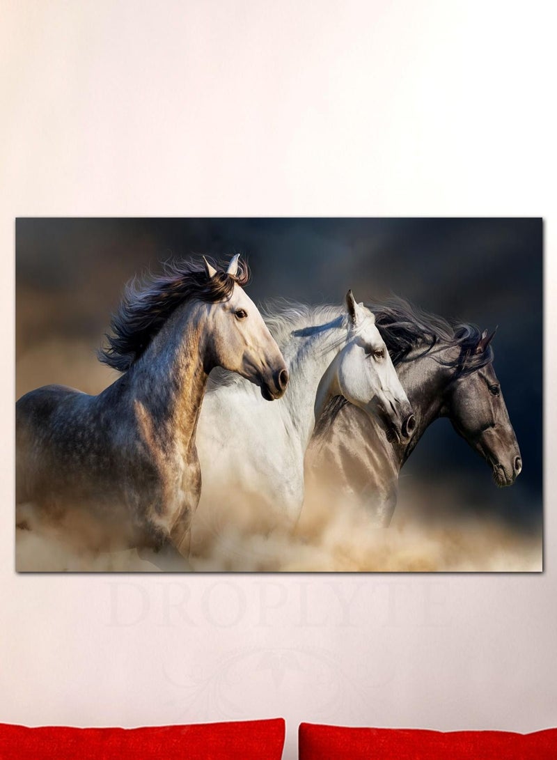 Droplyte Beautiful Horses Wall Art Canvas with Wooden Frame Home Decor 60cm x 40cm  - Image 1