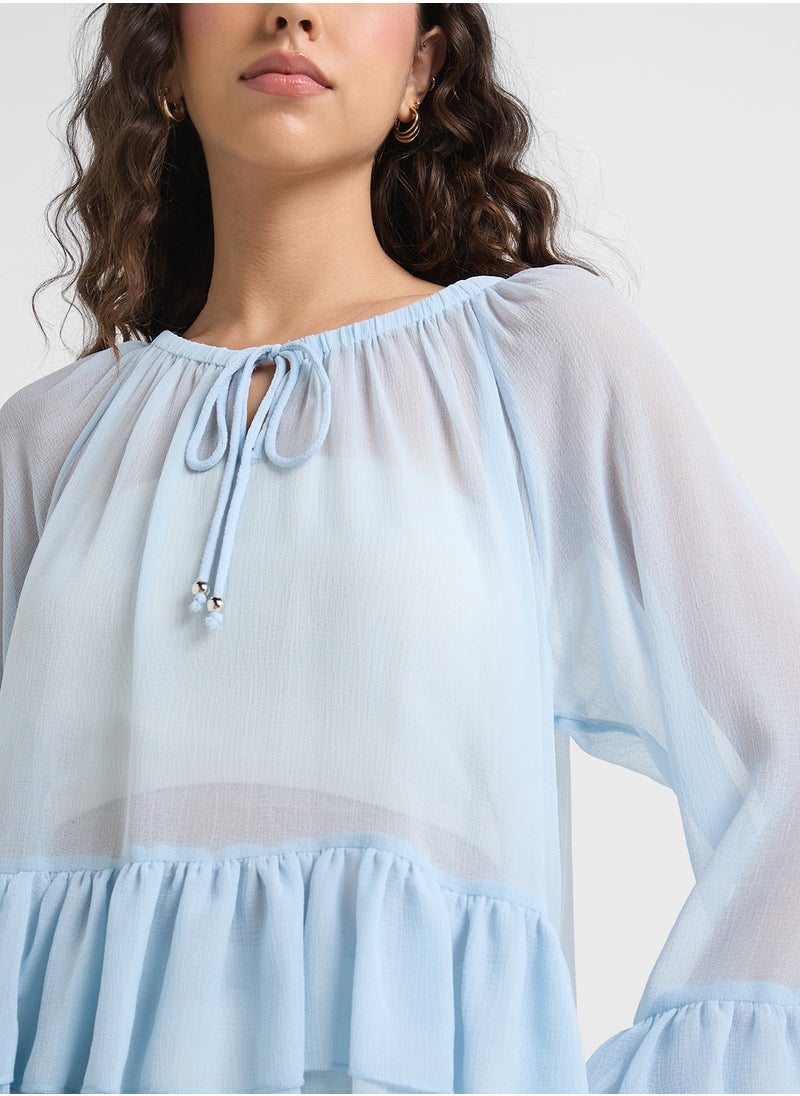 VERO MODA Ruffled peplum blouse with tie-neck  - Image 3