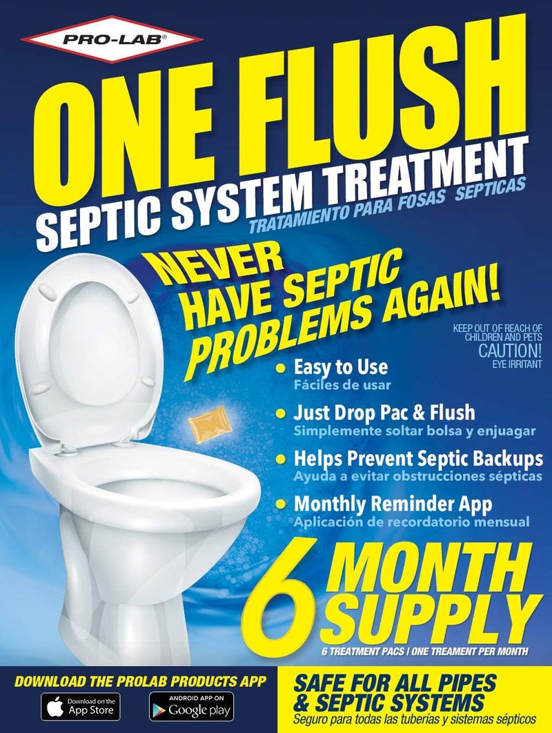 PROLAB One Flush Septic Tank Treatment Packets - 6 Month Supply of Dissolvable Septic Tank Treatment Packets - Use Septic Treatment Enzymes Packets Monthly to Prevent Expensive Septic System Backups, 6 Count - Image 1