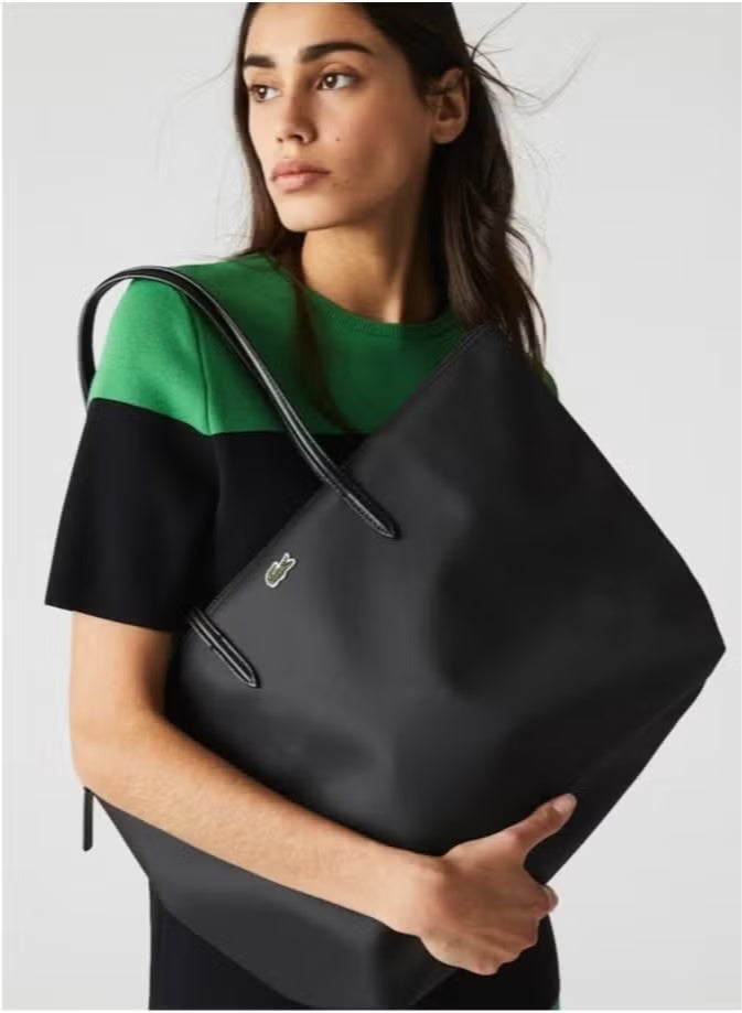 لاكوست حقيبة جلد التماسيح النسائية L12.12 المفهوم الأنيقة ذات السعة الكبيرة ذات الحجم الكبير حقيبة يد واحدة الكتف حقيبة كبيرة سوداء 45cm * 30cm * 12cm - Image 1