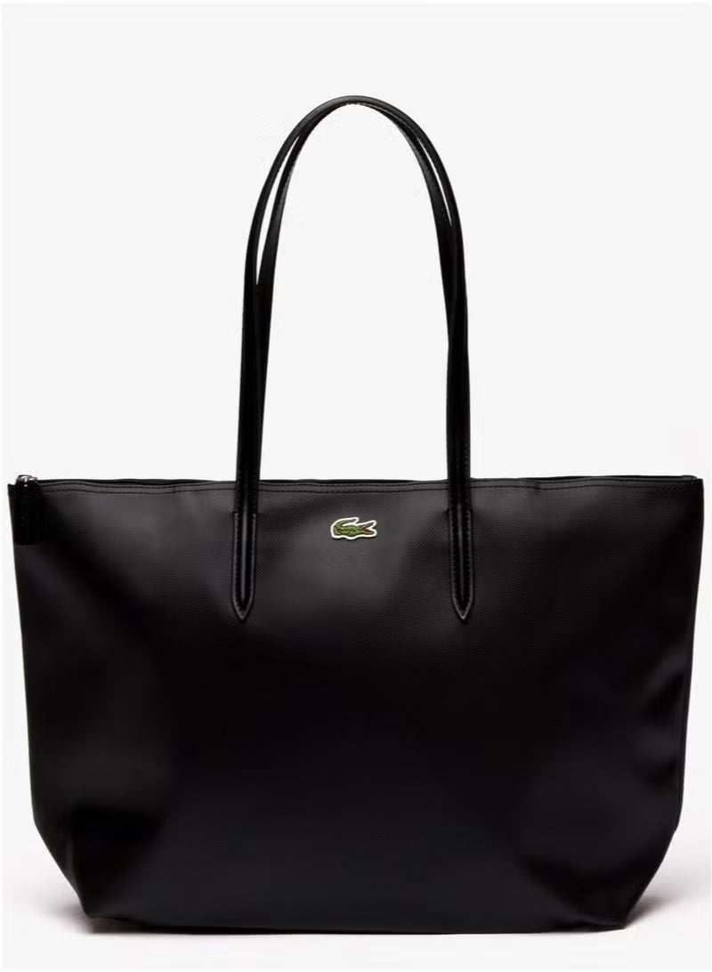 لاكوست حقيبة جلد التماسيح النسائية L12.12 المفهوم الأنيقة ذات السعة الكبيرة ذات الحجم الكبير حقيبة يد واحدة الكتف حقيبة كبيرة سوداء 45cm * 30cm * 12cm - Image 2