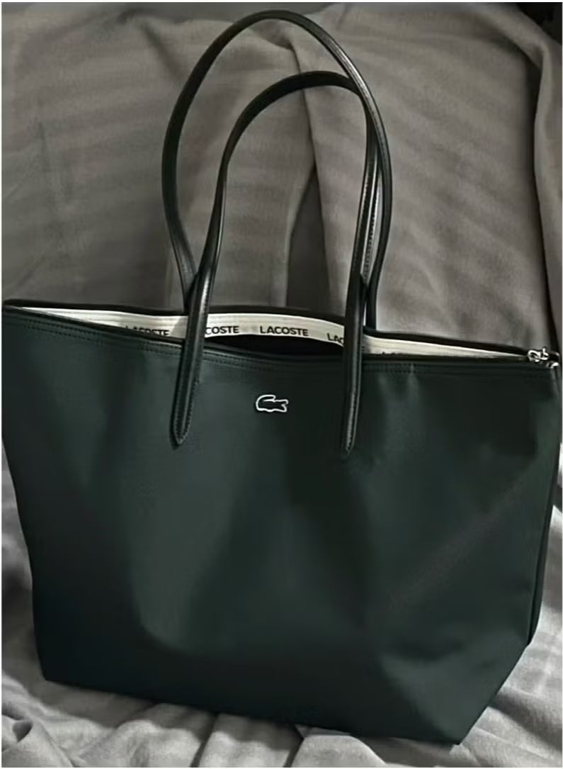 لاكوست حقيبة جلد التماسيح النسائية L12.12 المفهوم الأنيقة ذات السعة الكبيرة ذات الحجم الكبير حقيبة يد واحدة الكتف حقيبة كبيرة سوداء 45cm * 30cm * 12cm - Image 3