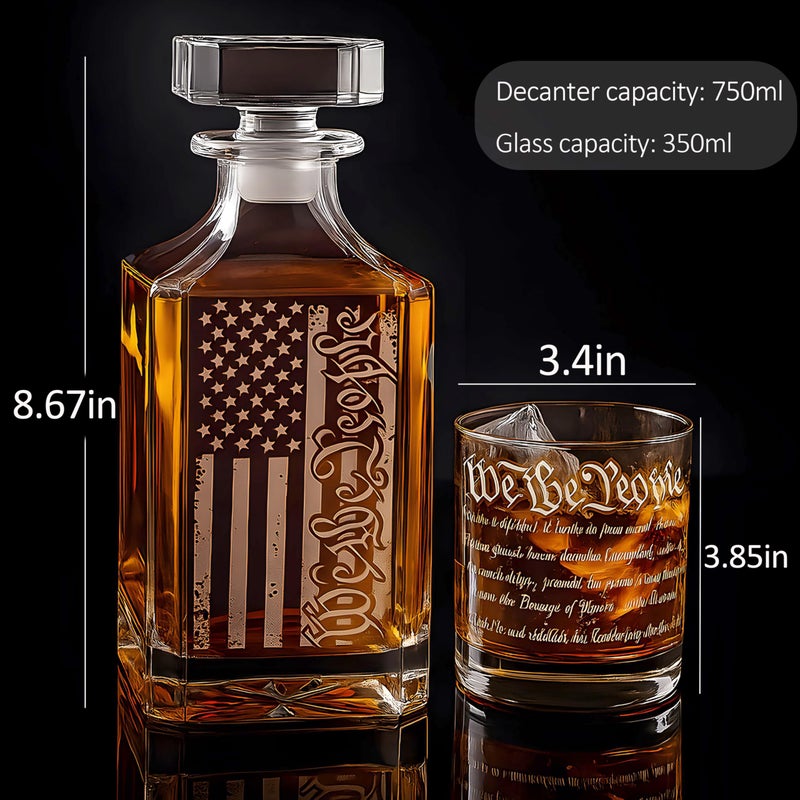 YJGS Whiskey Decanter Set for Men, We The People Decanter Set with Glasses, Engraved American Flag Decanter for Liquor Bourbon Gifts for Men Unique Birthday Father's Day Gifts for Men Dad - Image 4