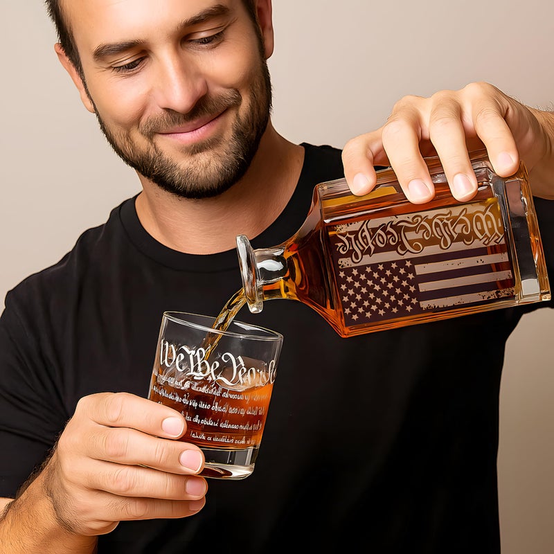 YJGS Whiskey Decanter Set for Men, We The People Decanter Set with Glasses, Engraved American Flag Decanter for Liquor Bourbon Gifts for Men Unique Birthday Father's Day Gifts for Men Dad - Image 3