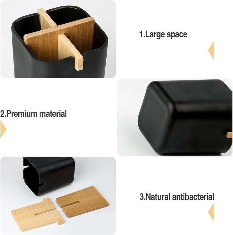 Bamboo Toothbrush Holder, Multifunctional Electric Toothbrush Holder, Naturally Tough Eco Friendly Toothpaste Caddy Toothbrush Organizer Stand for Bathroom Vanity Countertops, Black - Image 4