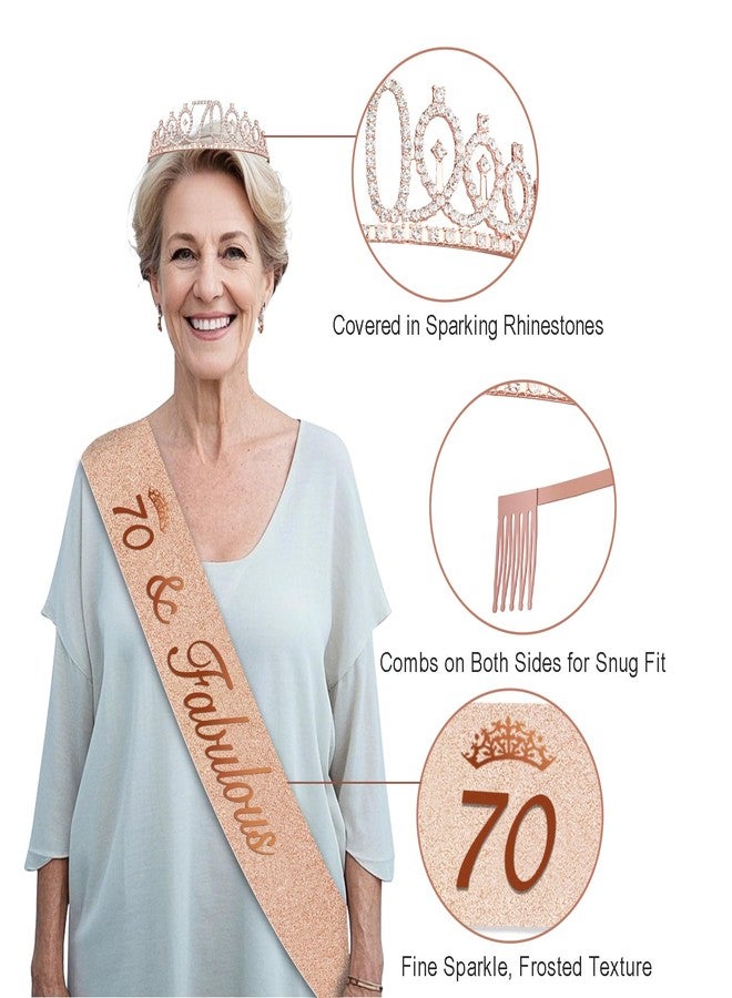 YeohJoy 70th Birthday Decorations for Women,32PCS Back in 1956 Birthday Party Decorations,Including Backdrop, Crown, Sash, banner, Hanging Swirl,Cake Topper,balloons,Paper Fans and Anniversary Card - Image 3